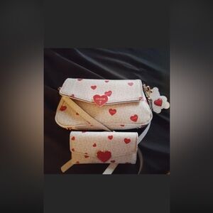 Guess Cream and Red Heart Crossbody Bag Set